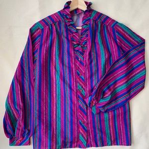 Vintage Ruffled blouse in colored stripes, size S